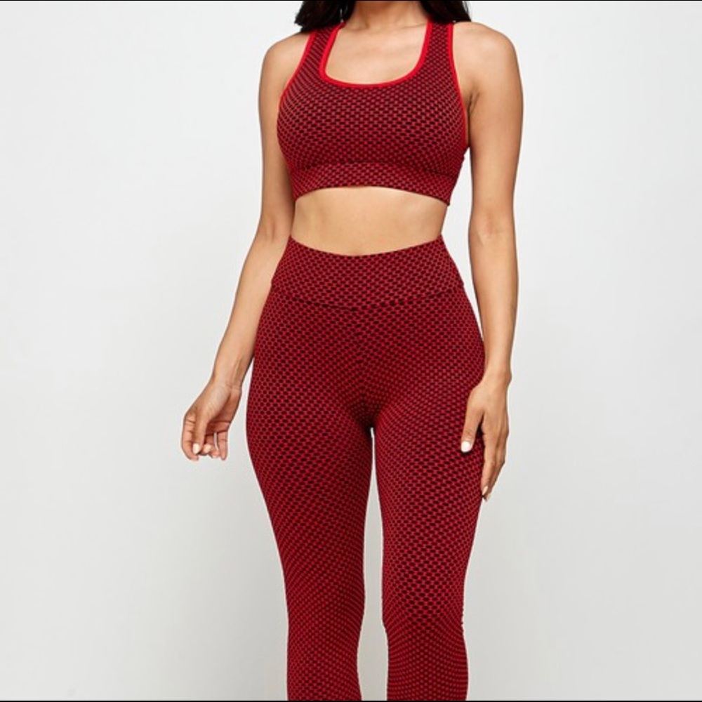 Red Black Active Leggings Set